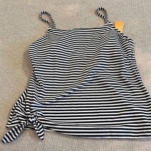 Woman’s blue and white stripe  swim top with removable cups. NWT
